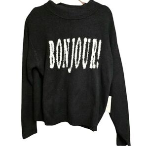 New Black Sweater with 'Bonjour!' Design A New Day Womens Size XXL